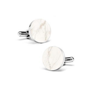 Carrara White (Round) Marble Cuff Links - MIKOL 