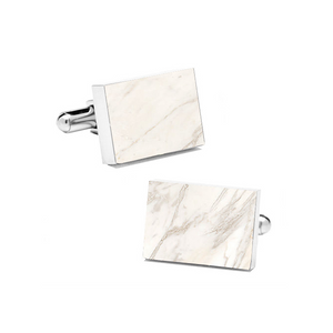 Carrara White (Rectangular) Marble Cuff Links - MIKOL 