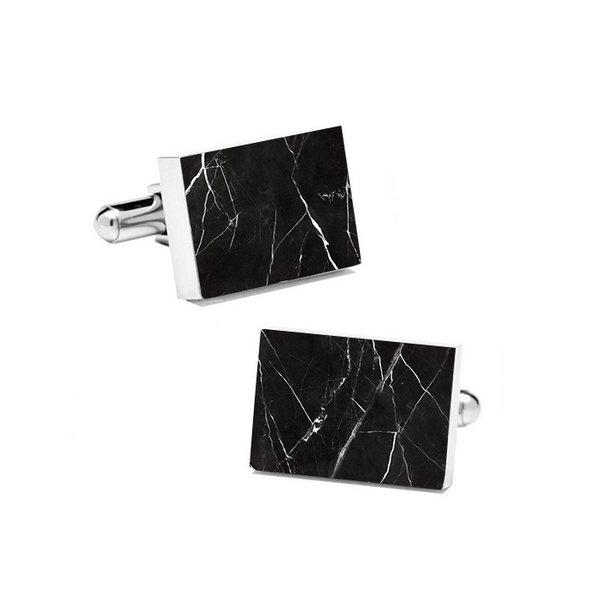 Nero Marquina (Rectangular) Marble Cuff Links - MIKOL 